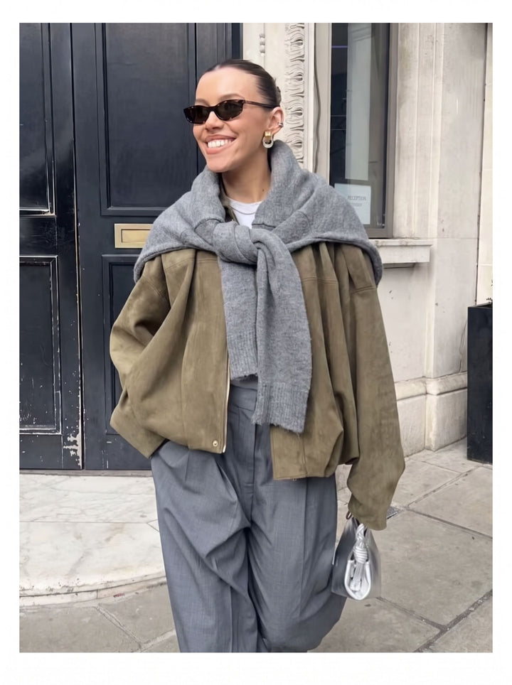 Oversized Suede Bubble Hem Jacket