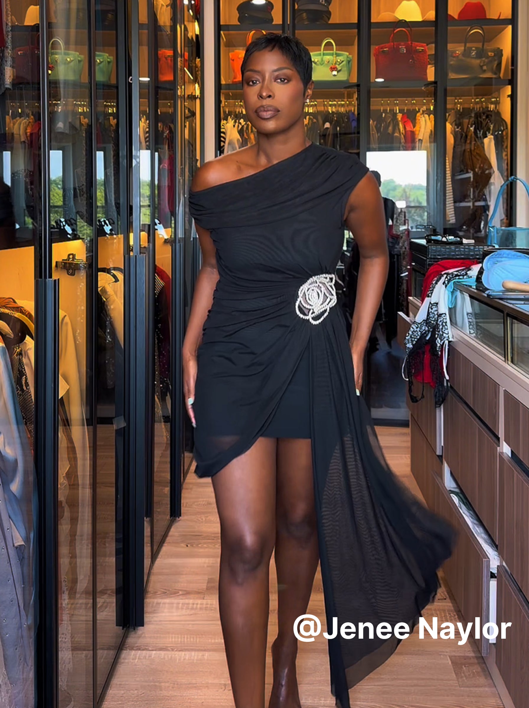 Asymmetric Neckline Floral Waist Mini Dress