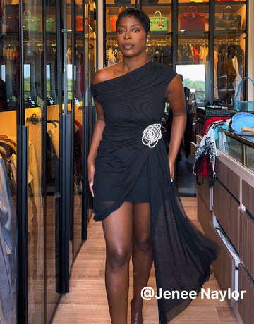 Asymmetric Neckline Floral Waist Mini Dress