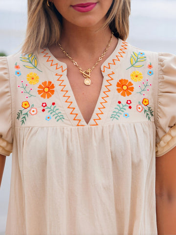 Embroidered Floral Loose Fit Midi Dress