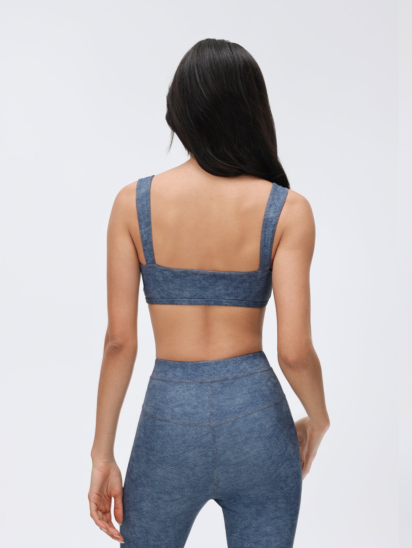 Denim Print Light Support Casual Sports Bra-Gray