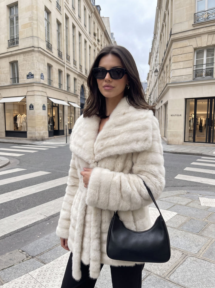 Luxurious Striped Faux Fur Coat
