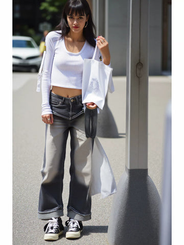 High Waisted Drawstring Wide Leg Jeans