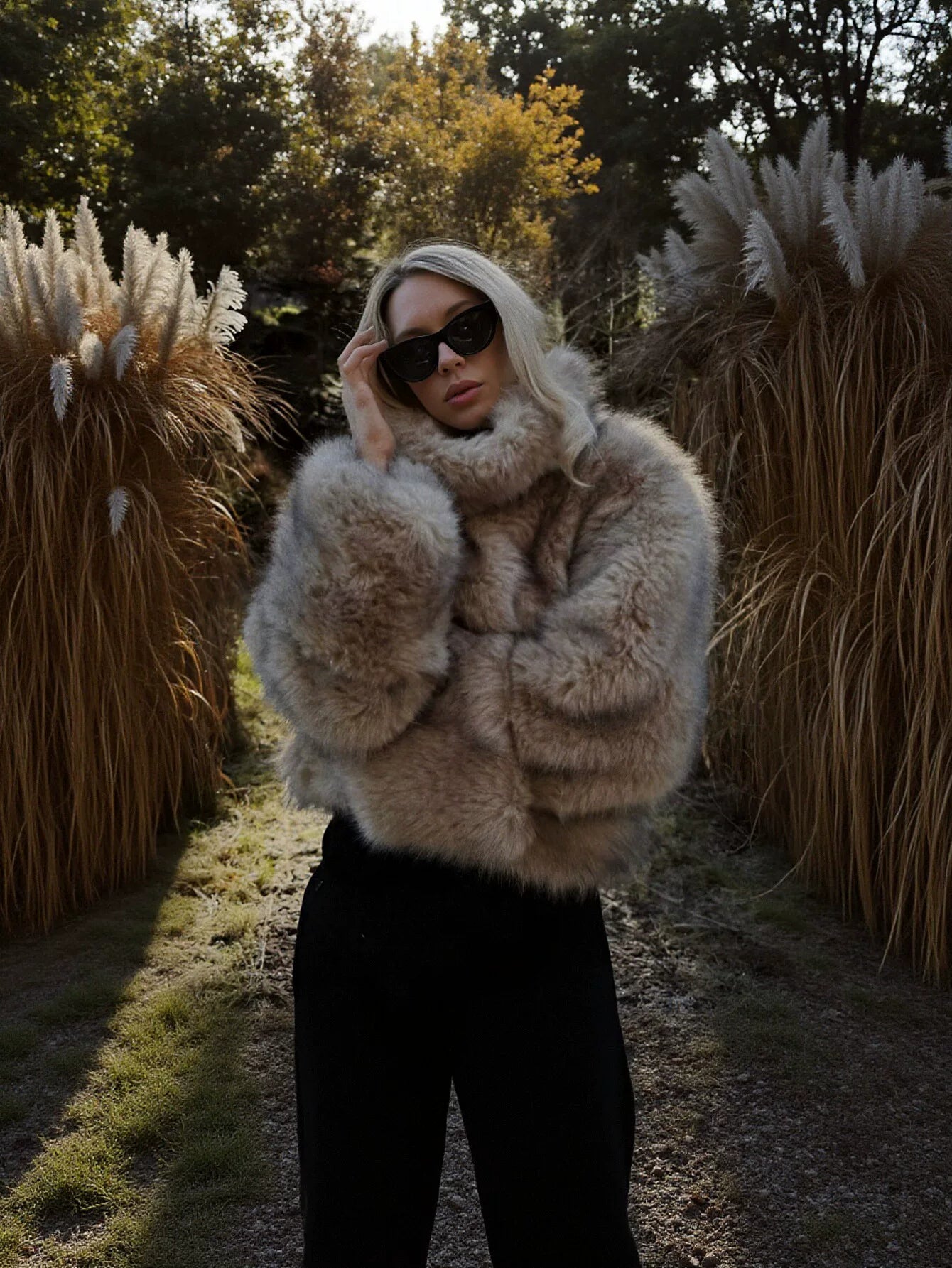 Cozy Plush High Neck Faux Fur Coat