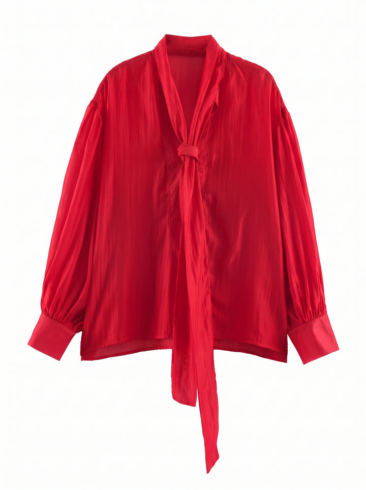 Elegant Satin Tie Neck Blouse