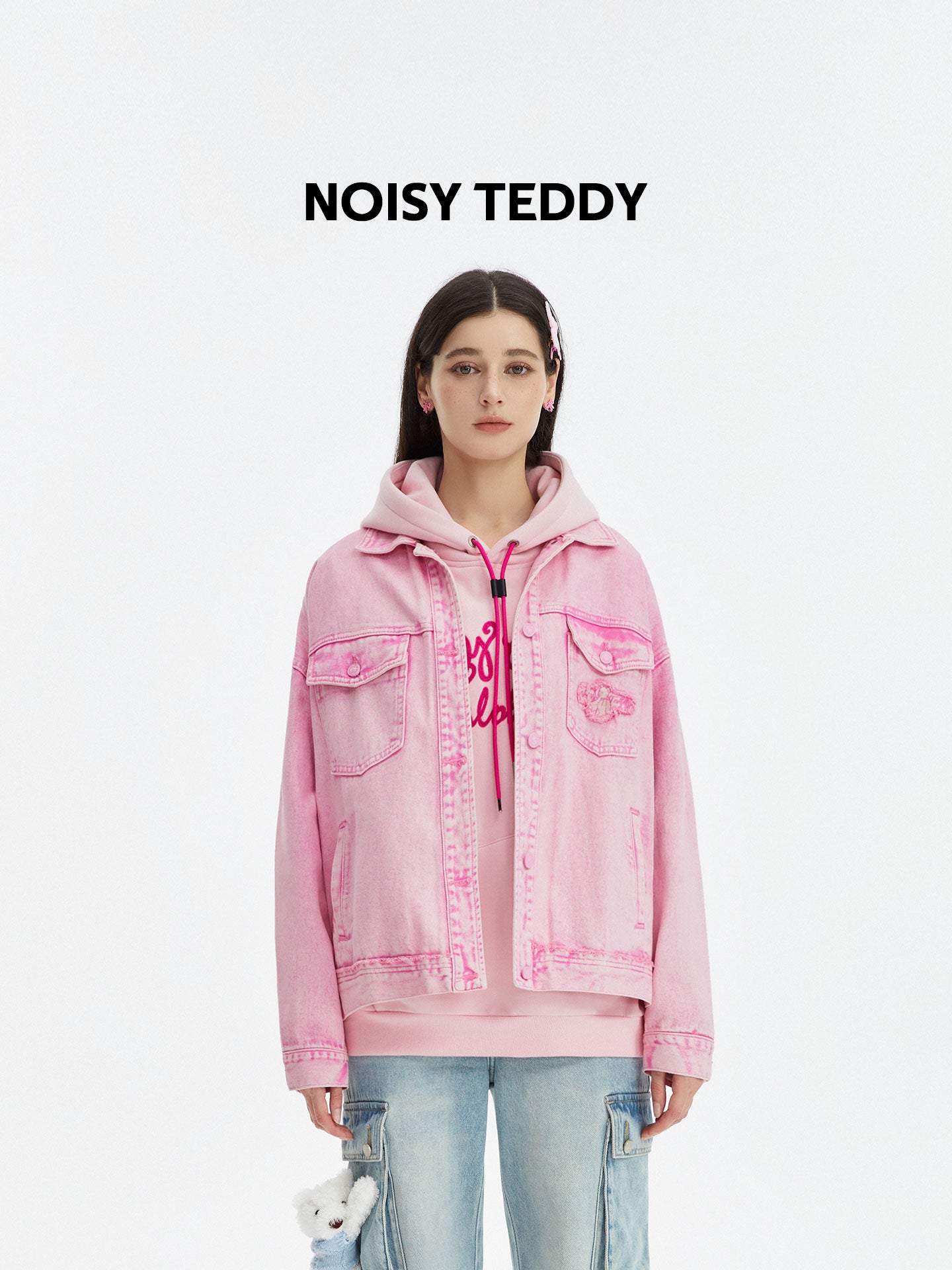 Oversized Pink Graphic Denim Jacket