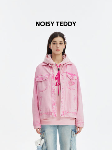 Oversized Pink Graphic Denim Jacket