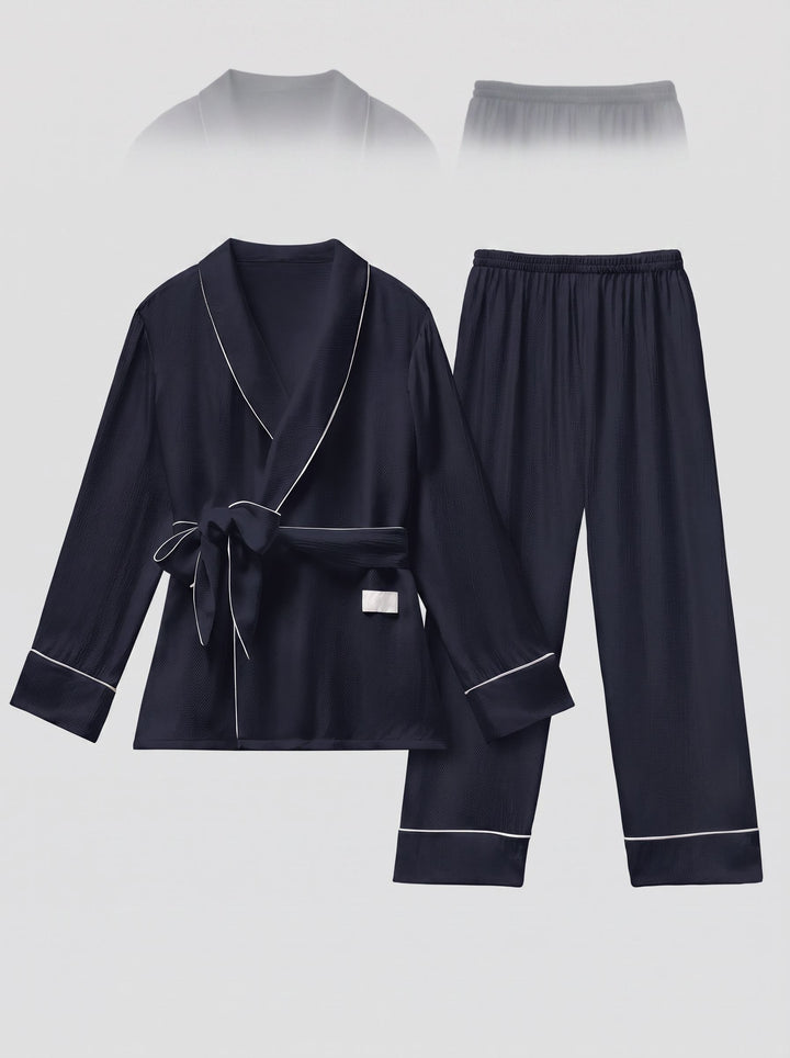 Soft Satin Contrast Trim Pajama Set