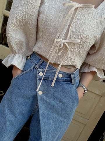 Asymmetric High Waisted Wide Leg Jeans