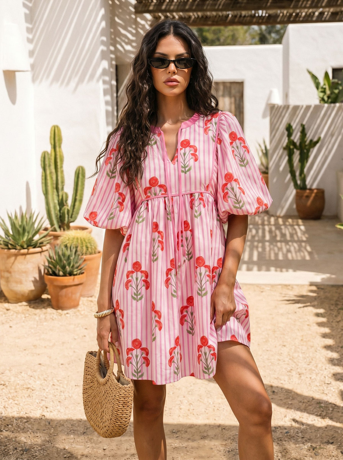 Floral Print Puff Sleeve Mini Dress