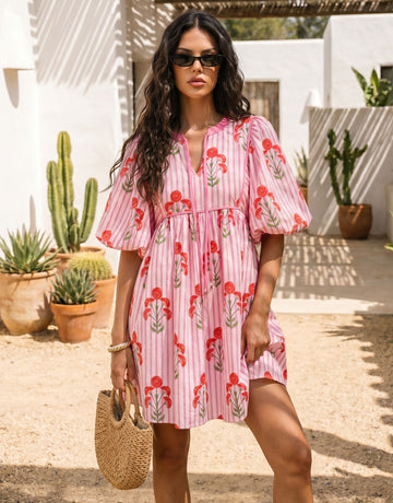 Floral Print Puff Sleeve Mini Dress
