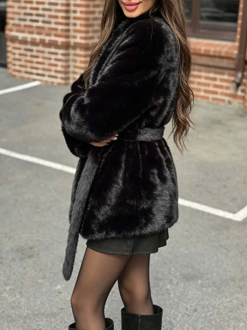 Luxurious Plush Belted Faux Fur Coat
