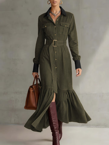 Belted Suede Utility Maxi Dress