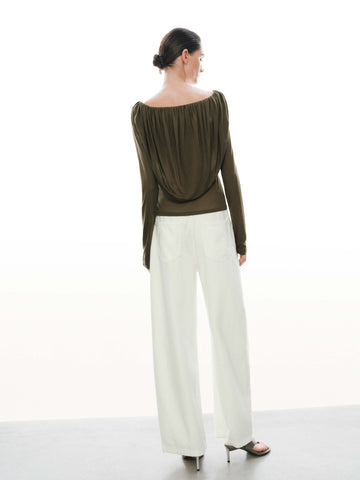 One Shoulder Ruched Long Sleeve T-Shirts