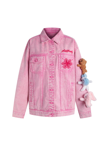 Oversized Pink Graphic Denim Jacket