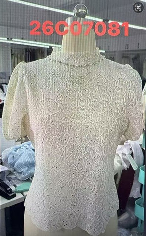 Elegant Lace Puff Sleeve Knit Sweater