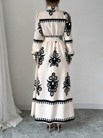 Boho Printed Belted Maxi Dress