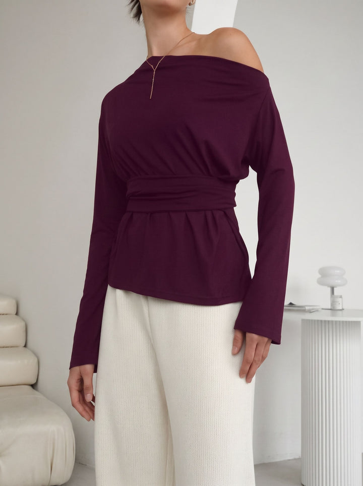 Elegant Off Shoulder Waist Tie T Shirt