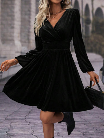 Elegant Velvet Wrap Mini Dress