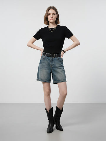 MO&Co. Loose Fit Denim Shorts
-Blue