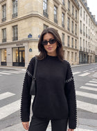 Contrast Stitch Mock Neck Sweater