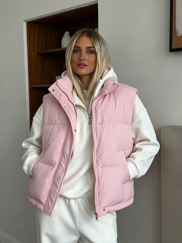 Cropped Stand Collar Puffer Vest