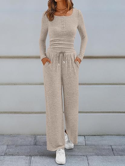 Cozy Button Henley Wide Leg Set