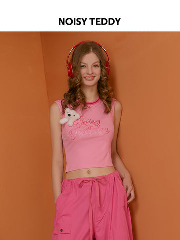 Cute Teddy Graphic Ribbed Tank
