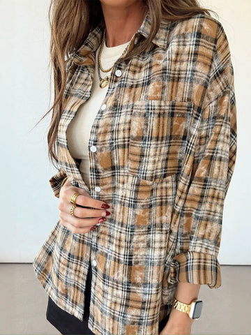 Oversized Distressed Plaid Button Up Shirt