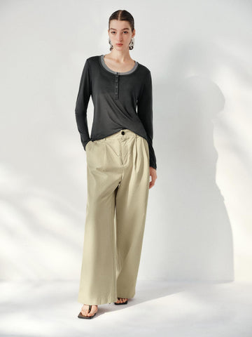 Urban Revivo Wide Leg Pants-Light Khaki