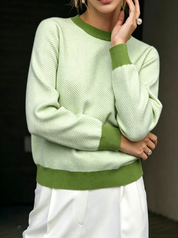 Chevron Pattern Crewneck Knit Sweater