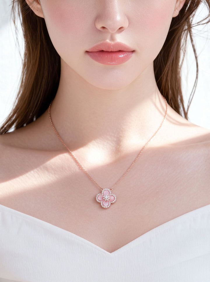 Dainty Floral Shell Clover Necklace