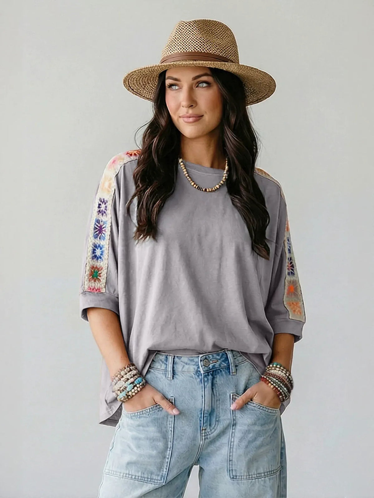 Crochet Trim Casual T-Shirt