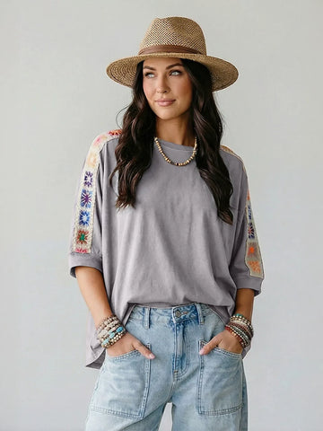 Crochet Trim Casual T-Shirt