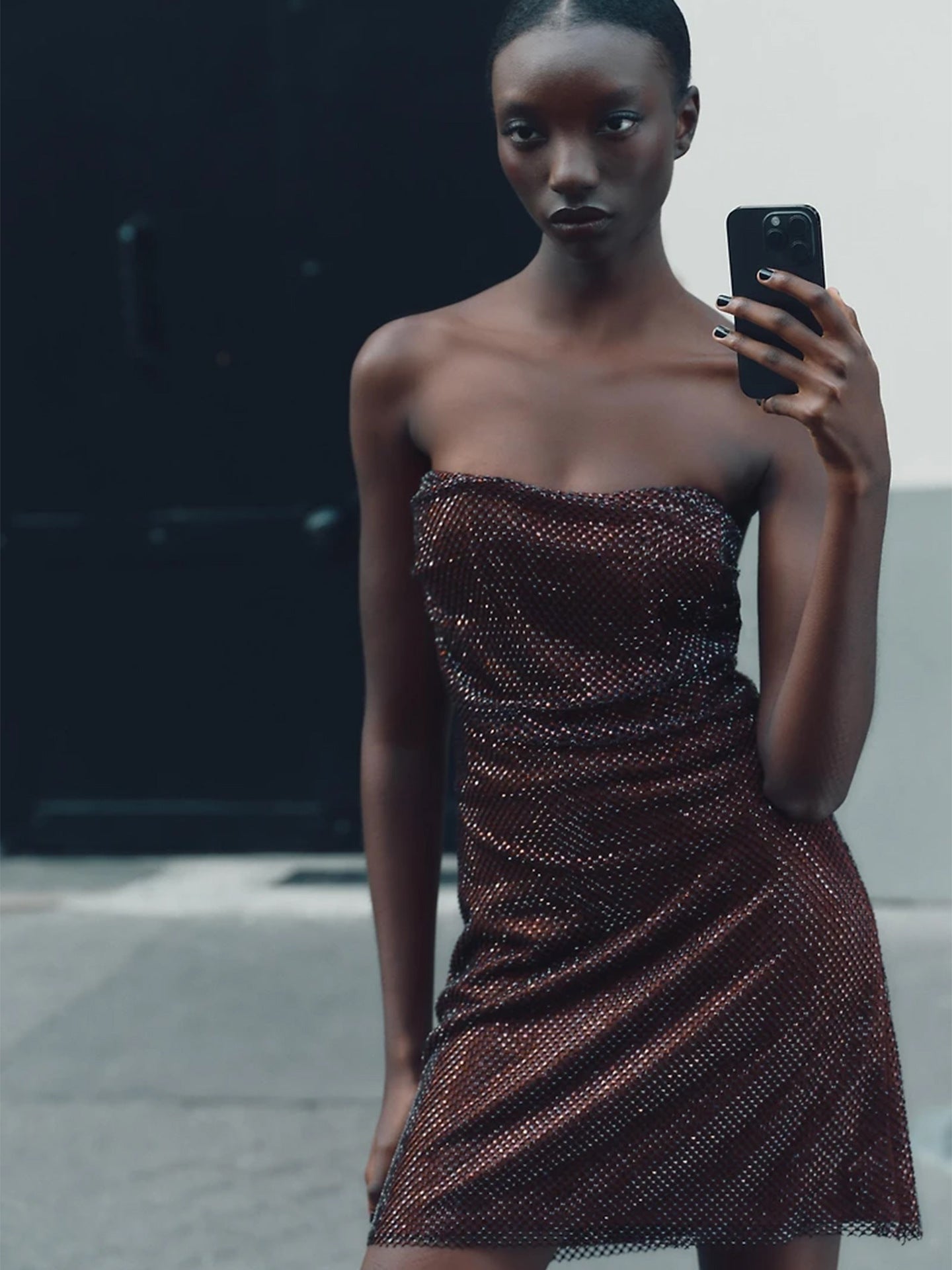 Sparkling Rhinestone Strapless Mini Dress