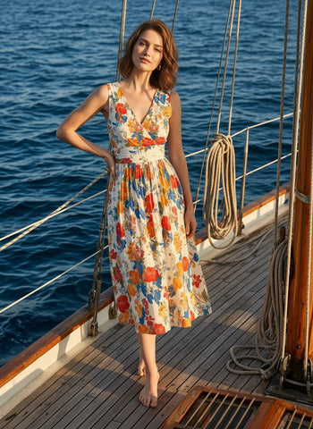 CORINNE
Floral Print V Neck A Line Midi Dress