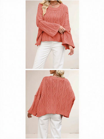 Oversized Cable Knit Bell Sleeve Sweater