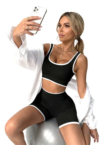 Seamless Ribbed Contrast Workout Set