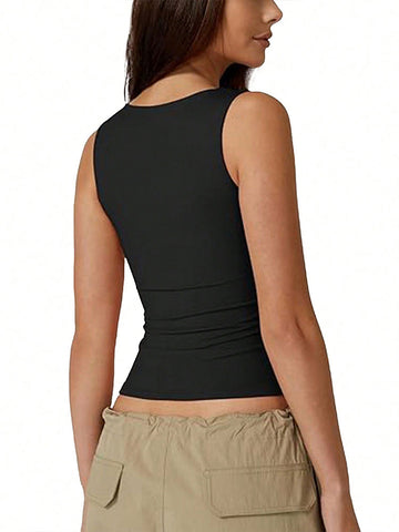Ribbed Square Neck Tank Top