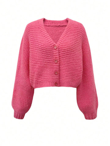 Cozy Soft Pink Button Cardigan