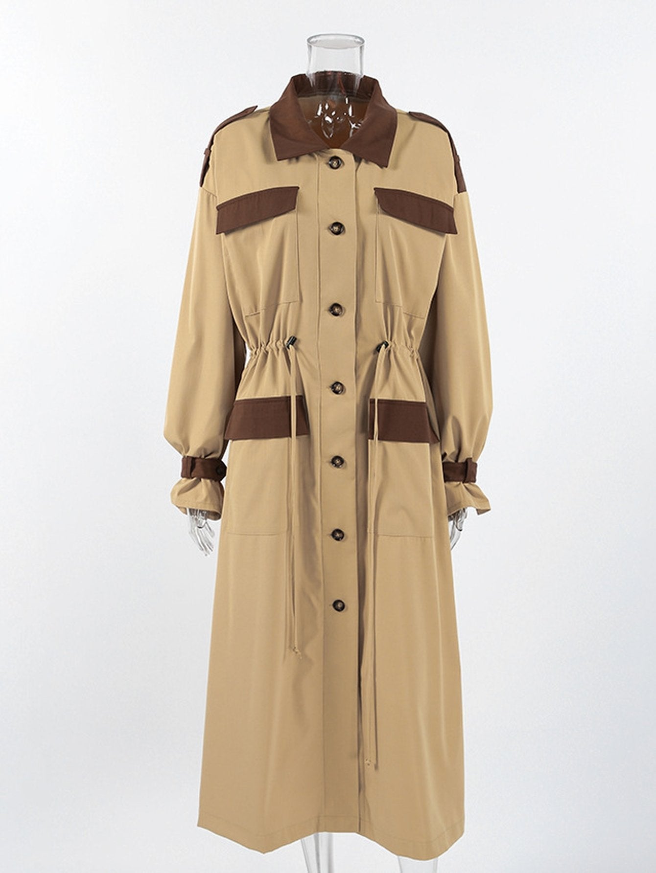 Oversized Colorblock Utility Trench Coat