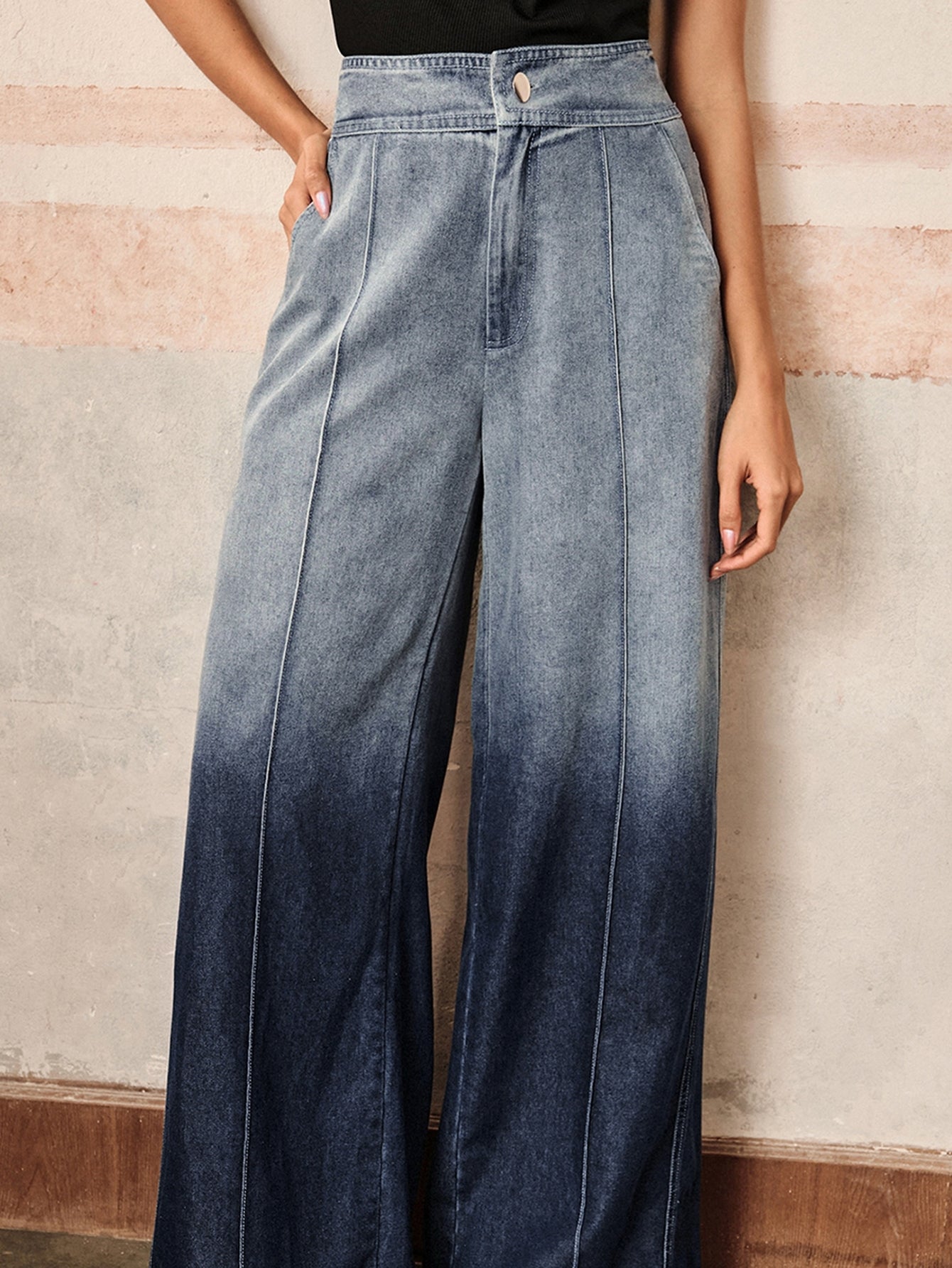 High Waisted Ombre Wide Leg Jeans
