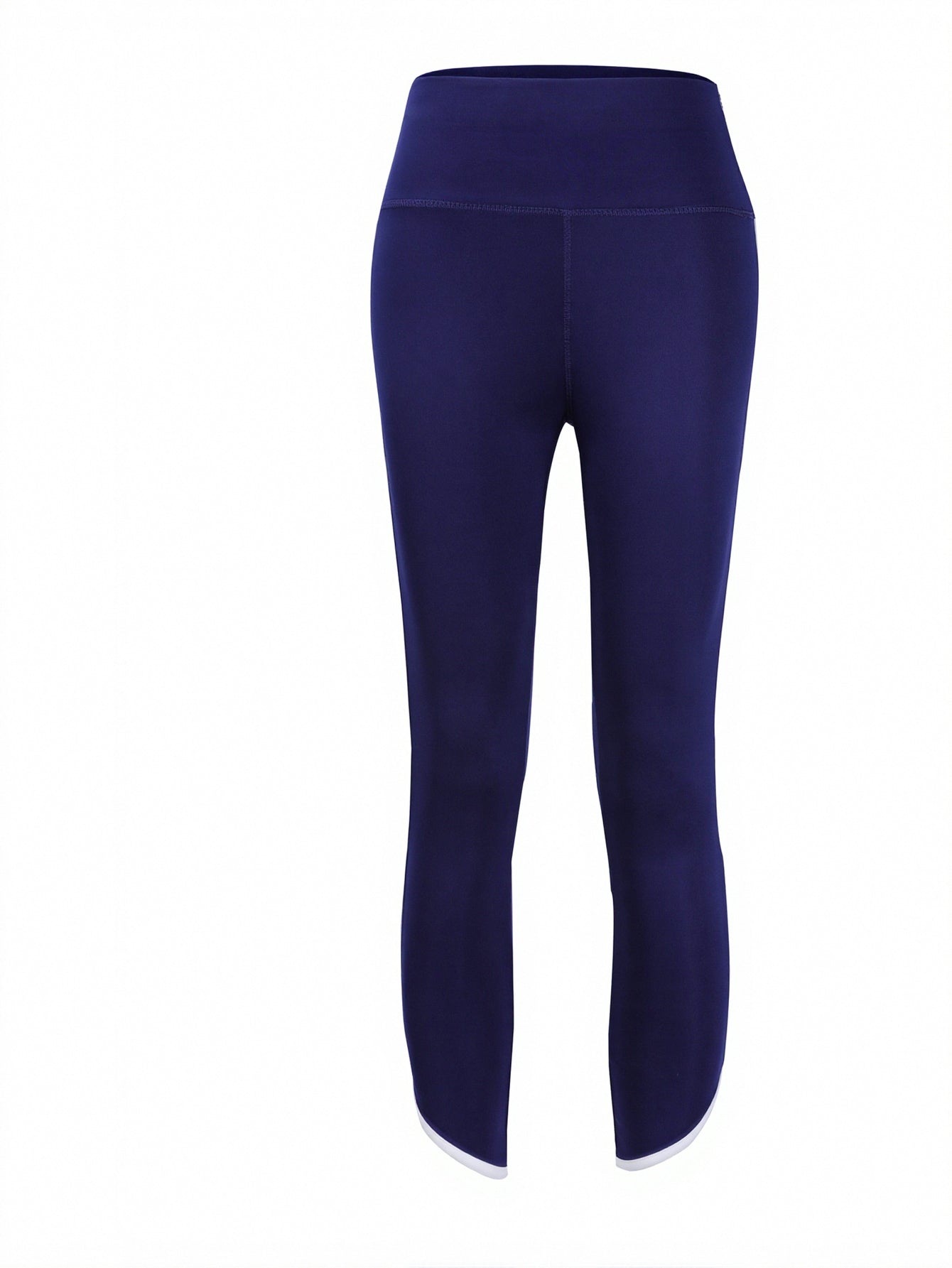 High-Waisted Side-Stripe Cropped-Leg Athletic Leggings-Navy Blue