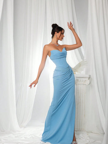 Strapless Corset Slit Maxi Dress
