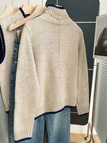 Cozy Colorblock Mock Neck Sweater