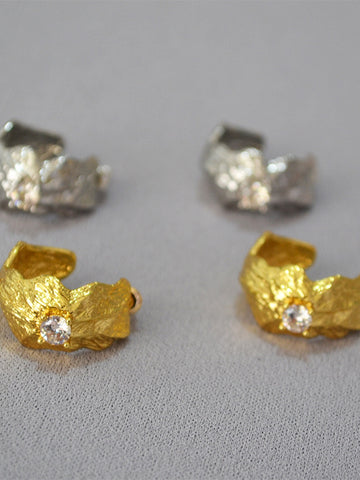 Textured Gold Cubic Zirconia Hoop Earrings