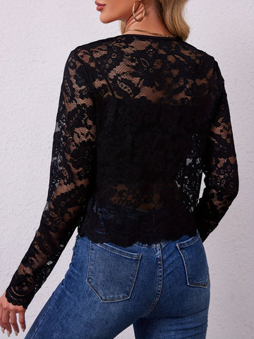 Sheer Floral Lace Cropped Jacket