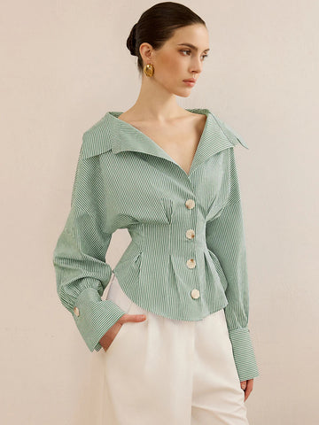 Fitted Waist Striped Button Down Shirt