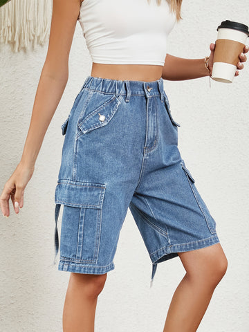 High Waisted Utility Denim Shorts