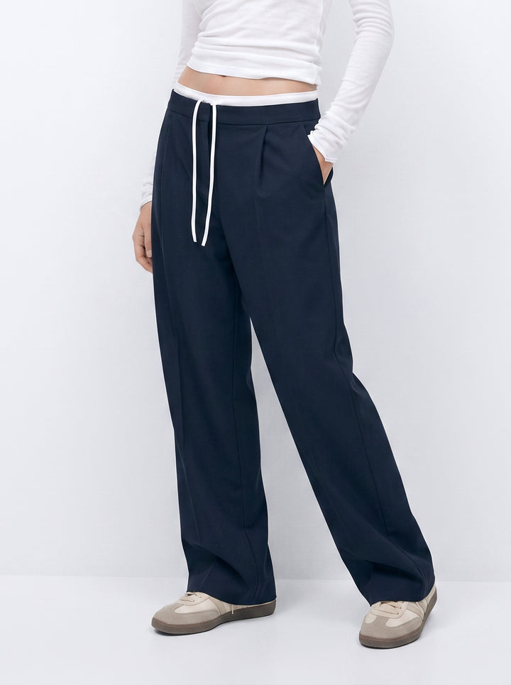 High Waisted Drawstring Wide Leg Pants